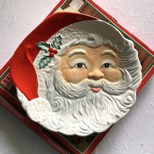 Vintage SANTA CLAUS Face Plate Platter, Cookies, SERVING, 13” Christmas, Holiday
